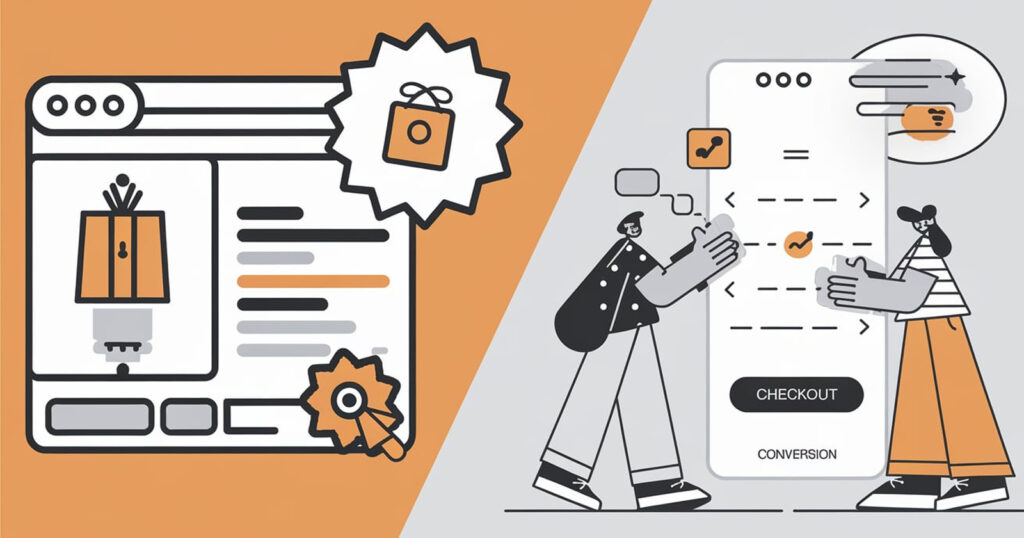 Benefits of hiring a CRO and UX agency for ecommerce, illustrating conversion optimization, customer experience improvement, and a streamlined checkout process.